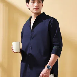 Dennis Lingo Men Band Collar Solid Casual Shirt-image-82