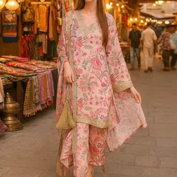 Lookmark Floral Printed V-Neck Straight Kurta With Trousers & Dupatta-picture-28