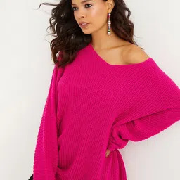 Cool & Sexy Women Ribbed Off-Shoulder Pure Acrylic Sweater-image-36