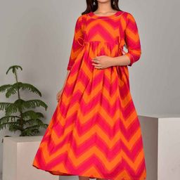 Aaysa Kurti Printed Pure Cotton Flared Maternity Maxi Dress-image-88