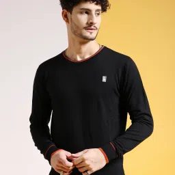 Men Self Design Crew Neck Black Sweater-image-78