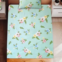 HARYANA HOOPS Yellow & White Floral Printed 220 TC Single Bedsheet Set 2.31m x 1.64m-image-61