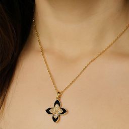 DKane Designs Gold-Plated American Diamond-Studded Pendant With Chain-image-25
