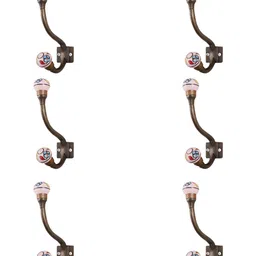 IndianShelf Bronze-Toned & White 6 Pieces Floral Printed Ceramic Wall Hooks-image-38