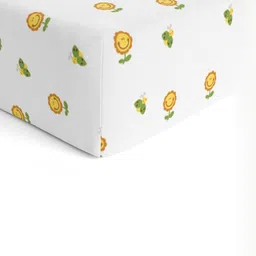 The White Cradle Yellow & White Floral Printed Cotton Fitted 120 TC Crib Sheet-image-86