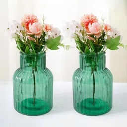Ekhasa 2Pcs Green Textured Glass Flower Vases-image-10