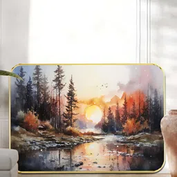 SAF Orange & Black Wood Golden Frame Forest Sunset Wall Art-picture-18