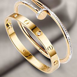 MEENAZ Set Of 2 Gold-Plated Stainless Steel Anti Tarnish Stone Studded Kada Bracelets-51