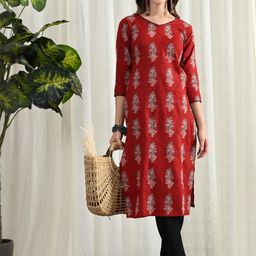 Glory Silk Women Ethnic Motifs Printed Pure Cotton Straight Kurta-image-83