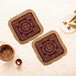 Aura 2-Pcs Beige & Maroon Printed FloorMats-6