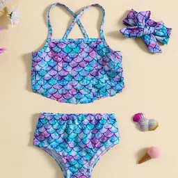 YK Girls Printed Shoulder Strap Swim Bikini Set-34