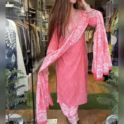 ODETTE Women Floral Printed Regular Thread Work Kurta with Dhoti Pants & With Dupatta-picture-1