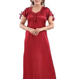 LIFE-TALE Women Maroon Satin Nightdress-image-66