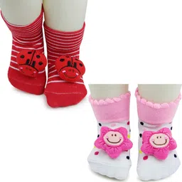 NESKA MODA Kids Pack of 2 Red & Pink Ankle Length Socks-15