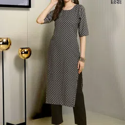 HERE&NOW Women Pack of 2 Ethnic Motifs Printed Straight Kurtas with Trousers-picture-29