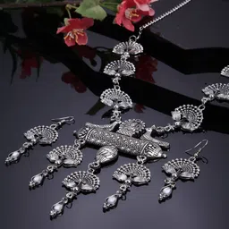 Shining Diva Silver-Plated Oxidised Jewellery Set-image-60
