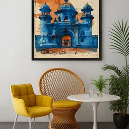 999Store Blue & Orange Architectural Canvas Wall Art-image-78