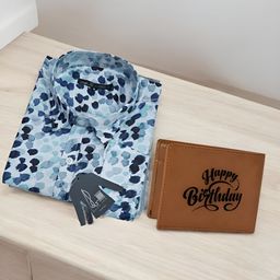 Anikmart 2 Pieces Abstract Printed Cotton Shirt With Leather Wallet-image-16