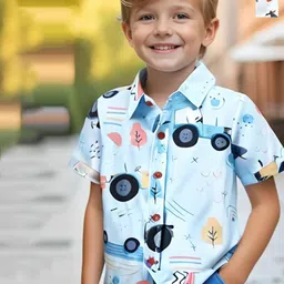 BAESD Boys Pack of 2 Classic Fit Graphic Printed Spread Collar Cotton Casual Shirts-picture-53