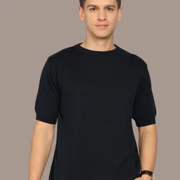 Mast & Harbour Men Solid Round Neck Cotton Flat Knit T-shirt-picture-41