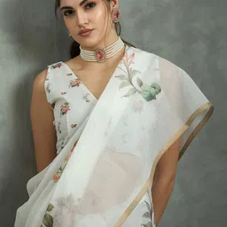 Mitera Floral Printed Block Print Saree image 4