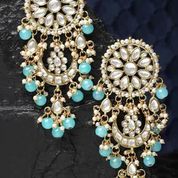 Sangria Gold-Plated Kundan Studded Floral Shaped Drop Earrings-picture-16