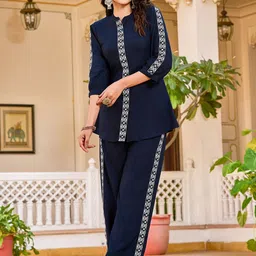 Moda Rapido Embroidered Mandarin Collar Tunic With Trouser-image-74