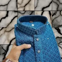 Men Embellished Straight Kurta (Light Blue)-picture-17