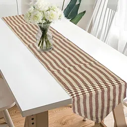 Aura Beige & Brown Striped 6 Seater Dining Table Runner-53