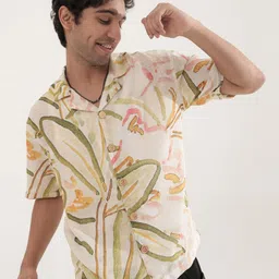 Big Bunny Men Comfort Oversized Fit Abstract Printed Cuban Collar Linen Casual Shirt-image-96