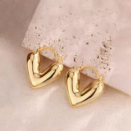 Jewels Galaxy Stainless Steel Gold-Plated Heart Shaped Hoop Earrings image 5