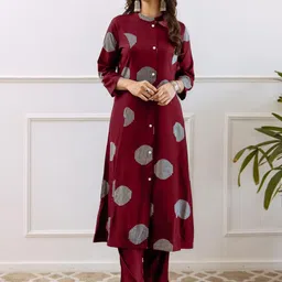 Anouk Abstract Printed Mandarin Collar Brocade A-Line Kurta-30
