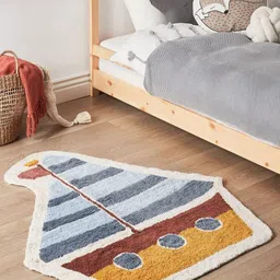 THEGASBH White Geometric Printed Tufted Cotton Shaggy Carpet-image-42
