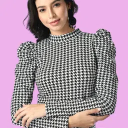ZEUGEN Checked Puff Sleeve Top-picture-0