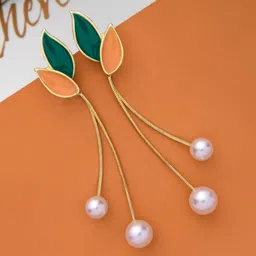BEYTER Sterling Silver Gold-Plated Pearls Studded Contemporary Shaped Drop Earrings-image-93