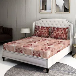 BOMBAY DYEING Brown & Peach Floral Printed 100 TC Queen Bedsheet With 2 Pillow Covers-picture-42