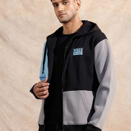 WROGN Men Colourblocked Hooded Cotton Sweatshirt-image-59