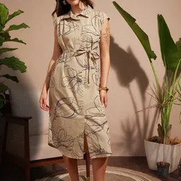 Vara By Vishudh Women Floral Printed Shirt Collar Shirt Midi Dress-image-45