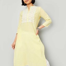 max Women Striped Thread Work Mandarin Collar Pure Cotton A-Line Kurta-53