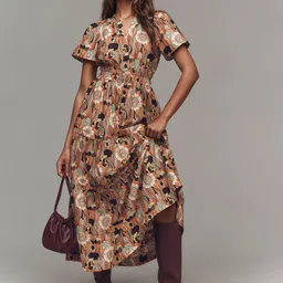 TIRA Floral Printed Puff Sleeves Fit & Flare Midi Dress-picture-55