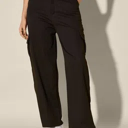 QIOA Women Relaxed High-Rise Wrinkle Free Cargos Trousers-image-81