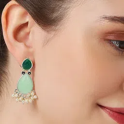 Anouk Stainless Steel Artificial Stones and beaded Teardrop Shaped Drop Earrings image 4