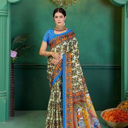 HERE&NOW Kalamkari Printed Pure Cotton Bagru Saree-image-77