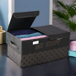 Aura Black & Gold Toned 2 Compartments Foldable Drawer Organisers-51