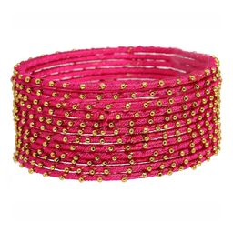 ZULKA Set of 12 Metal with Silk thread Ball stone Bangle-image-22