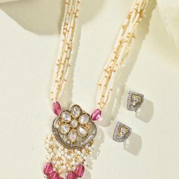 STYYO Gold-Plated Artificial Stones Studded And Pearls Beaded Jewellery Set-image-38
