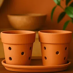 The handicraftian Gamala Orchid 2Pcs Orange-Colored Terracotta Medium Planters - 6 Inch-picture-9