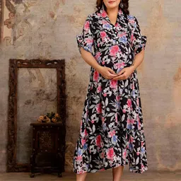 Henal Women Floral Printed Maternity A-Line Midi Dress-picture-7