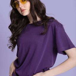 Bene Kleed Women Solid Round Neck Cotton Oversized T-shirt-image-93