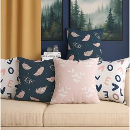 Aura Peach-Coloured & Grey Set of 5 Quirky Square Cushion Covers-picture-19